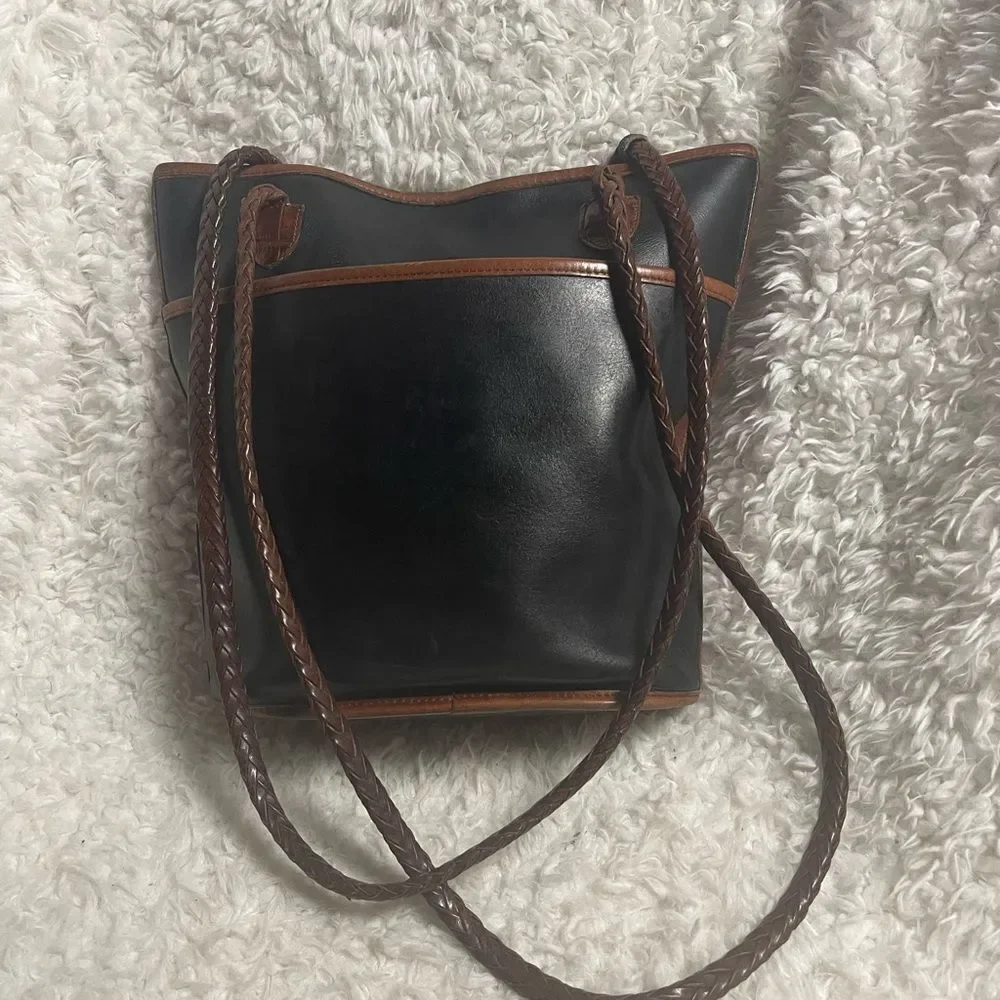 Brighton leather Black and Brown crocs print bucket style shoulder bag .